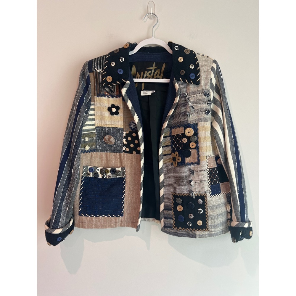 Crystal Handwovens Artisan Patchwork Jacket Womens M Handmade Woven Collectible‎